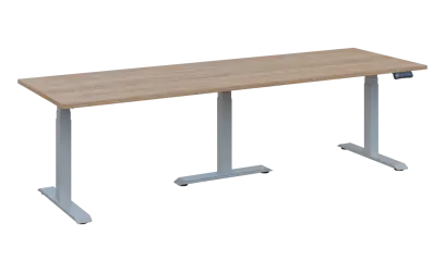 FLEXIMEET 250-80 výškově nastavitelný stůl, kovová podnož stříbrná, deska 25 mm, široký 2500 mm, dub bardolino